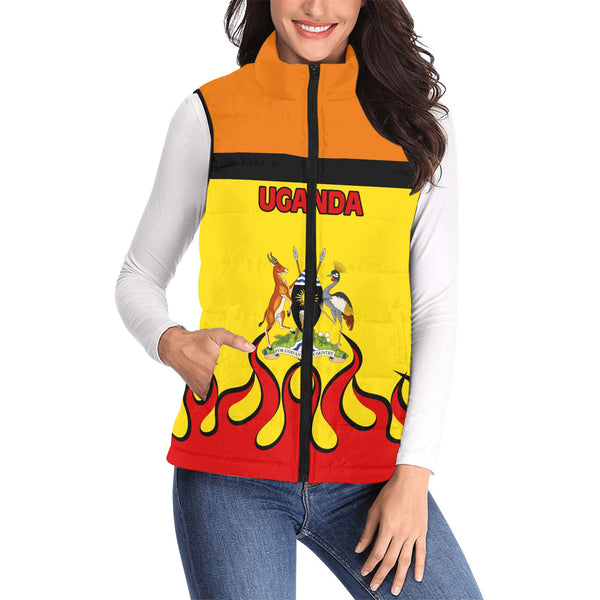 Uganda Women Padded Jacket Vest Flag & Coat Of Arms Fire Hockey Style