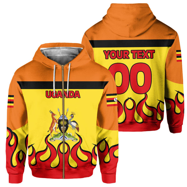 Uganda Zip Hoodie Flag & Coat Of Arms Fire Hockey Style