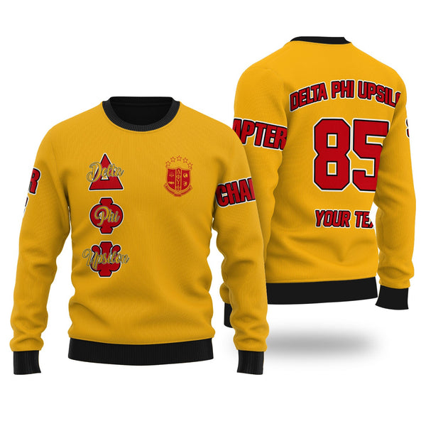 Fraternity Sweater - Personalized Delta Phi Upsilon Wool Ugly Sweater Original Yellow Style