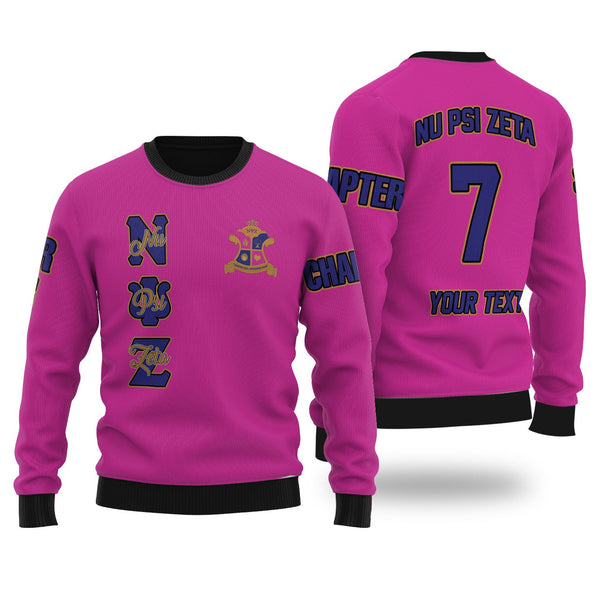 Sorority Sweater - Personalized Nu Psi Zeta Wool Ugly Sweater Original Pink Style