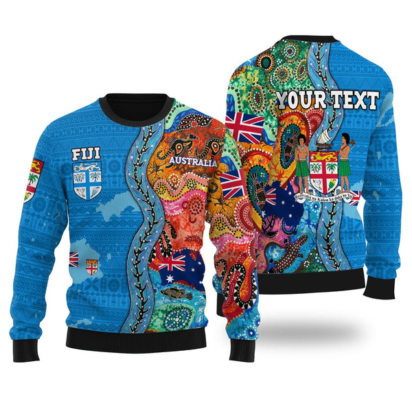 Custom Fiji Tapa & Australia Aboriginal Wool Ugly Sweater