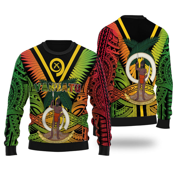 Vanuatu Wool Ugly Sweater Coat Of Arms Reggae Style