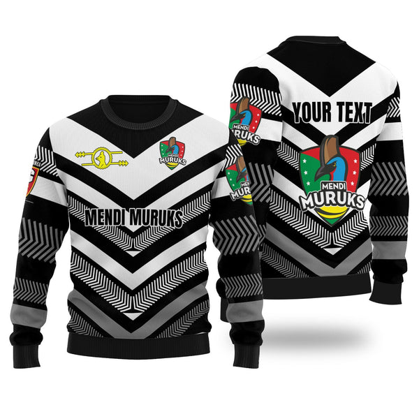 Custom Mendi Muruks Wool Ugly Sweater Papua New Guinea Rugby Black & White Style