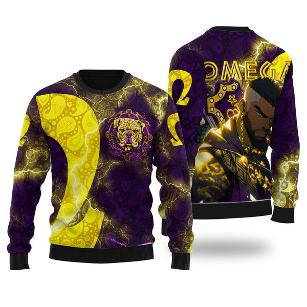 Fraternity Sweater - Omega Psi Phi Bulldog Wool Ugly Sweater Thunder Style