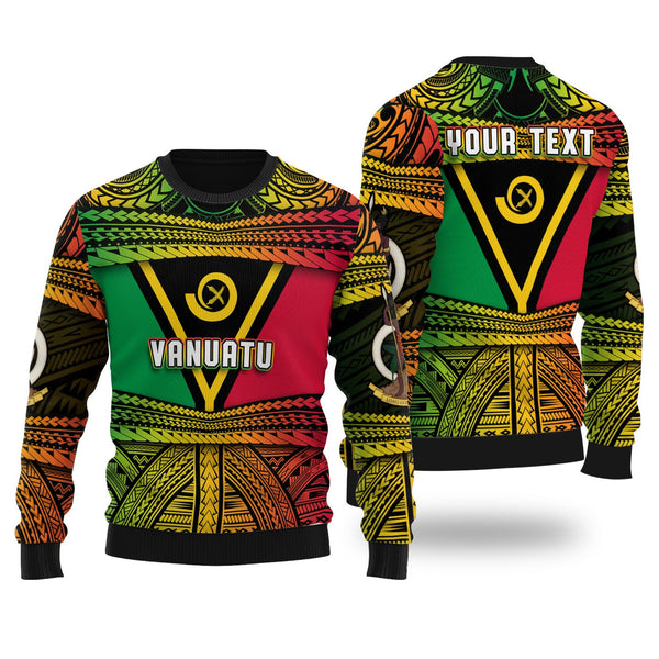 Custom Vanuatu Flag & Coat Of Arms Wool Ugly Sweater Reggae Style