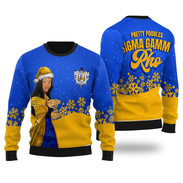 Sorority Sweater - Sigma Gamma Rho Christmas Girl Wool Ugly Sweater Pretty Poodles Style