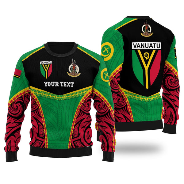 Custom Vanuatu Flag & Coat Of Arms Wool Ugly Sweater Black Style