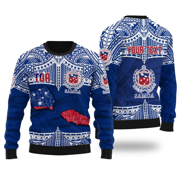 Custom Samoa TOA Rugby Wool Ugly Sweater Map Style