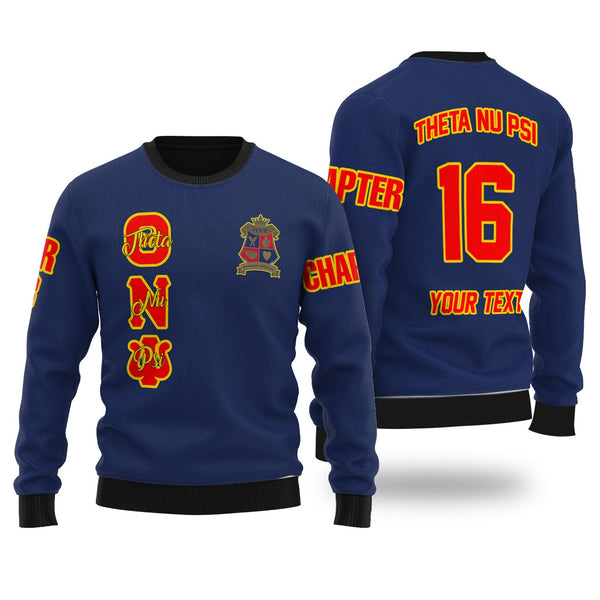 Fraternity Sweater - Personalized Theta Nu Psi Wool Ugly Sweater Original Blue Style