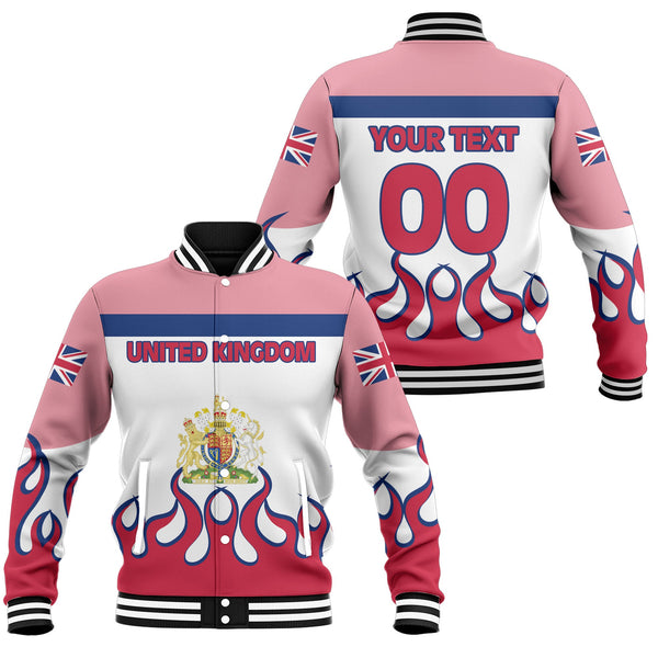 United Kingdom Baseball Jacket Flag & Coat Of Arms Fire Hockey Style