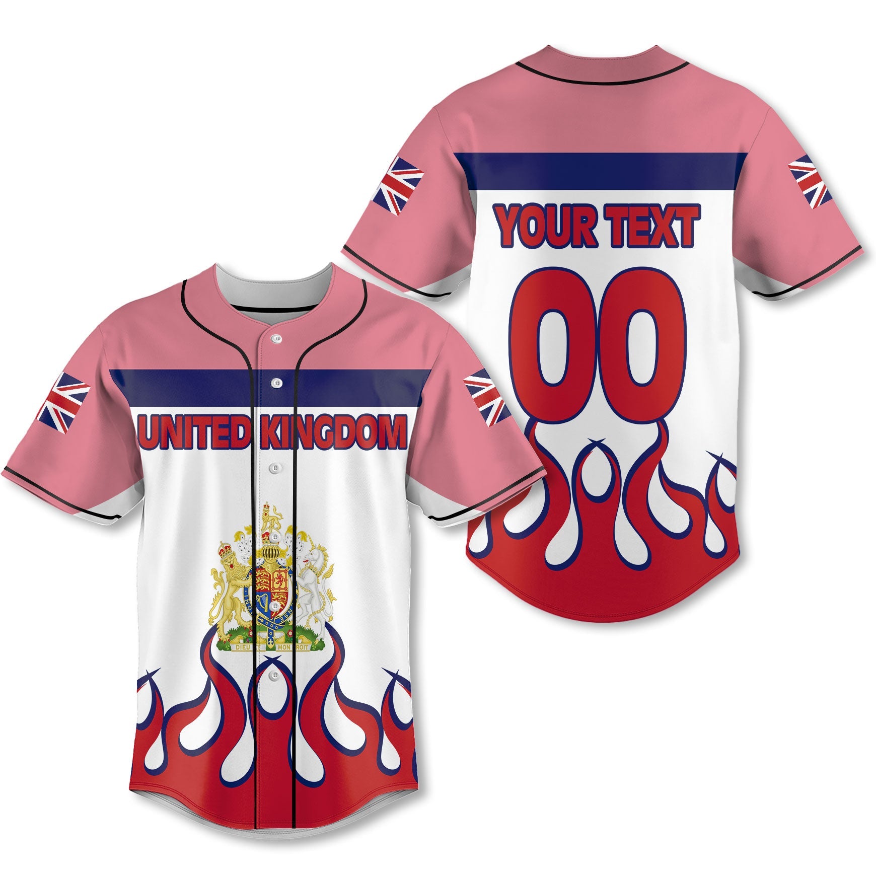 United Kingdom Baseball Jersey Flag & Coat Of Arms Fire Hockey Style