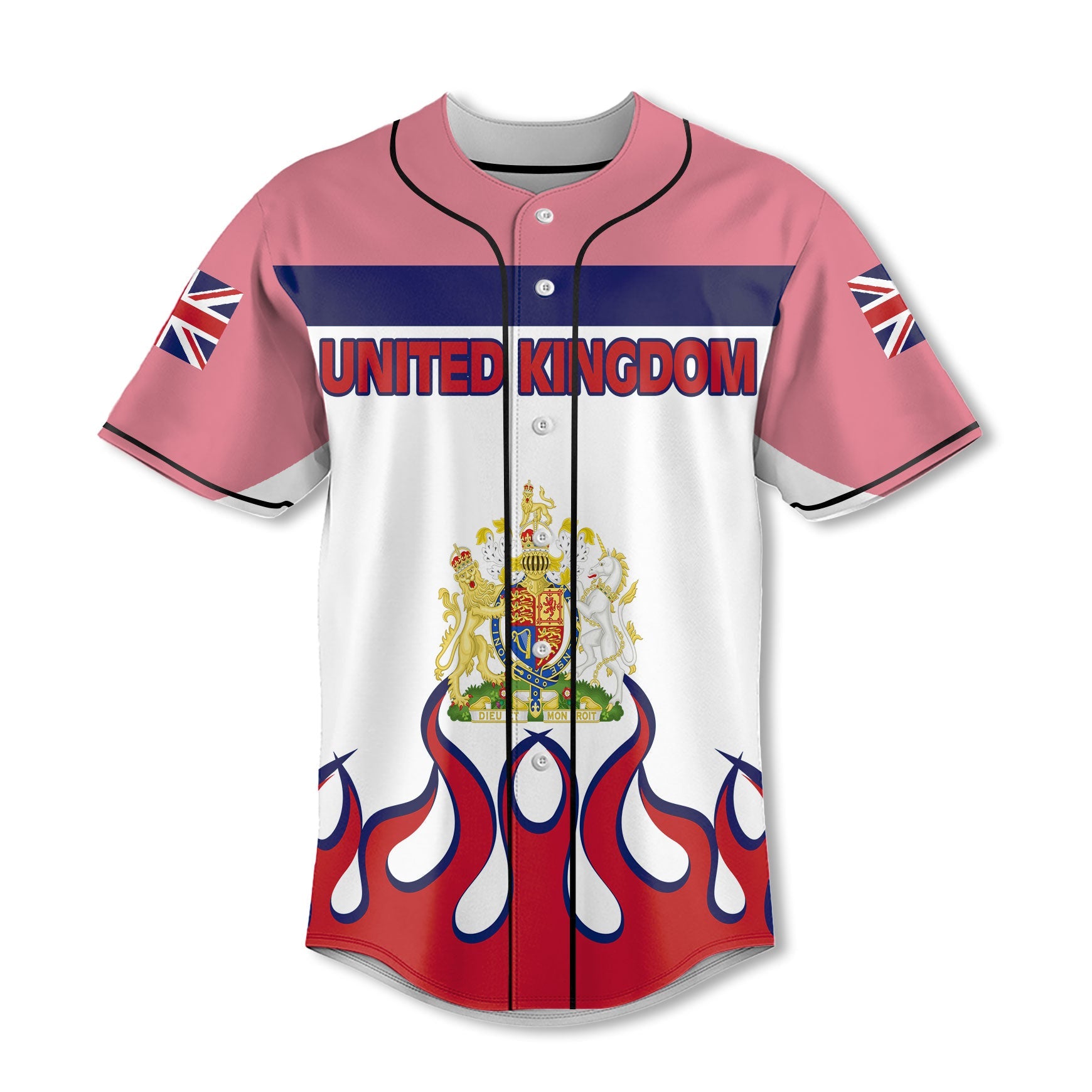 United Kingdom Baseball Jersey Flag & Coat Of Arms Fire Hockey Style