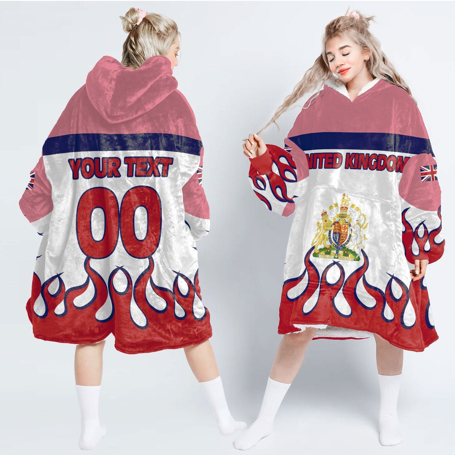 United Kingdom Snug Hoodie Flag & Coat Of Arms Fire Hockey Style