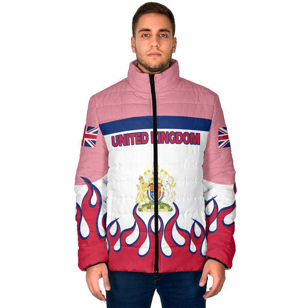 United Kingdom Men Padded Jacket Flag & Coat Of Arms Fire Hockey Style