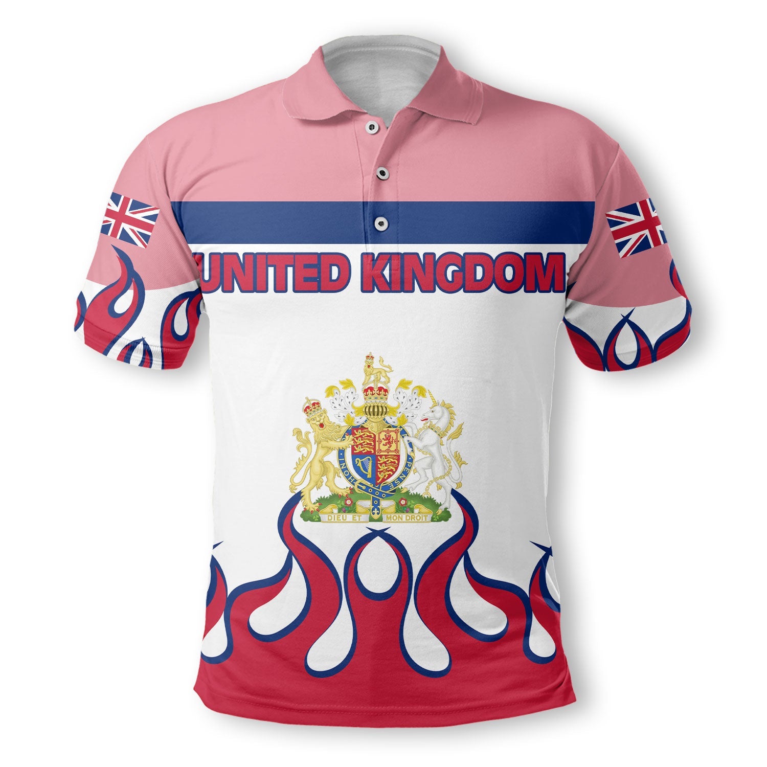 United Kingdom Polo Shirt Flag & Coat Of Arms Fire Hockey Style