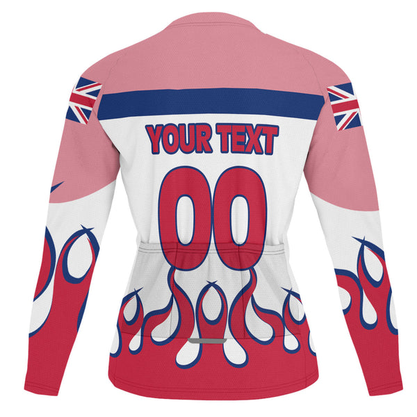 United Kingdom Men's Cycling Jersey Long Sleeve Flag & Coat Of Arms Fire Hockey Style