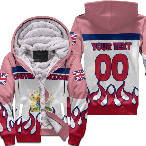 United Kingdom Sherpa Hoodie Flag & Coat Of Arms Fire Hockey Style