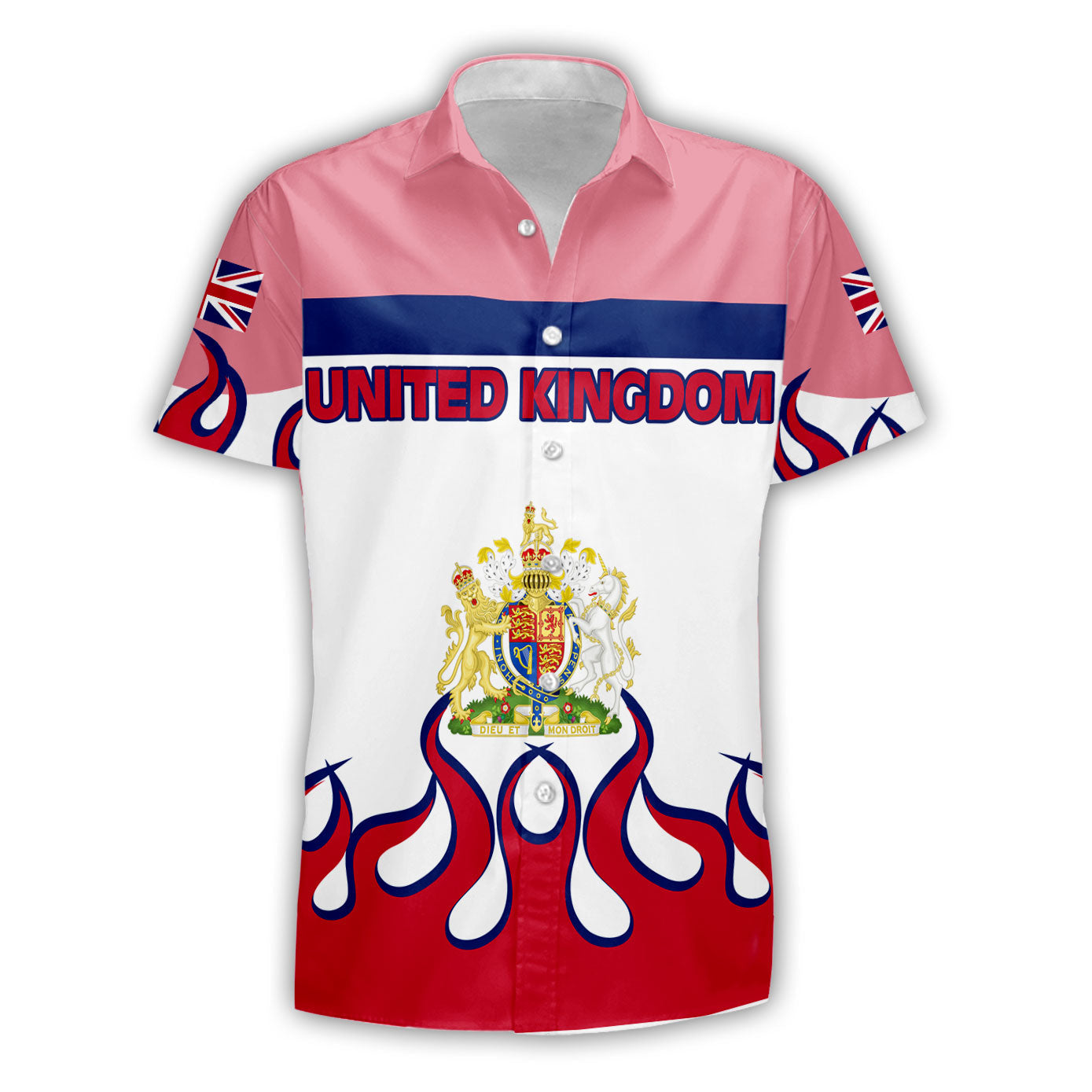 United Kingdom Short Sleeve Shirt Flag & Coat Of Arms Fire Hockey Style