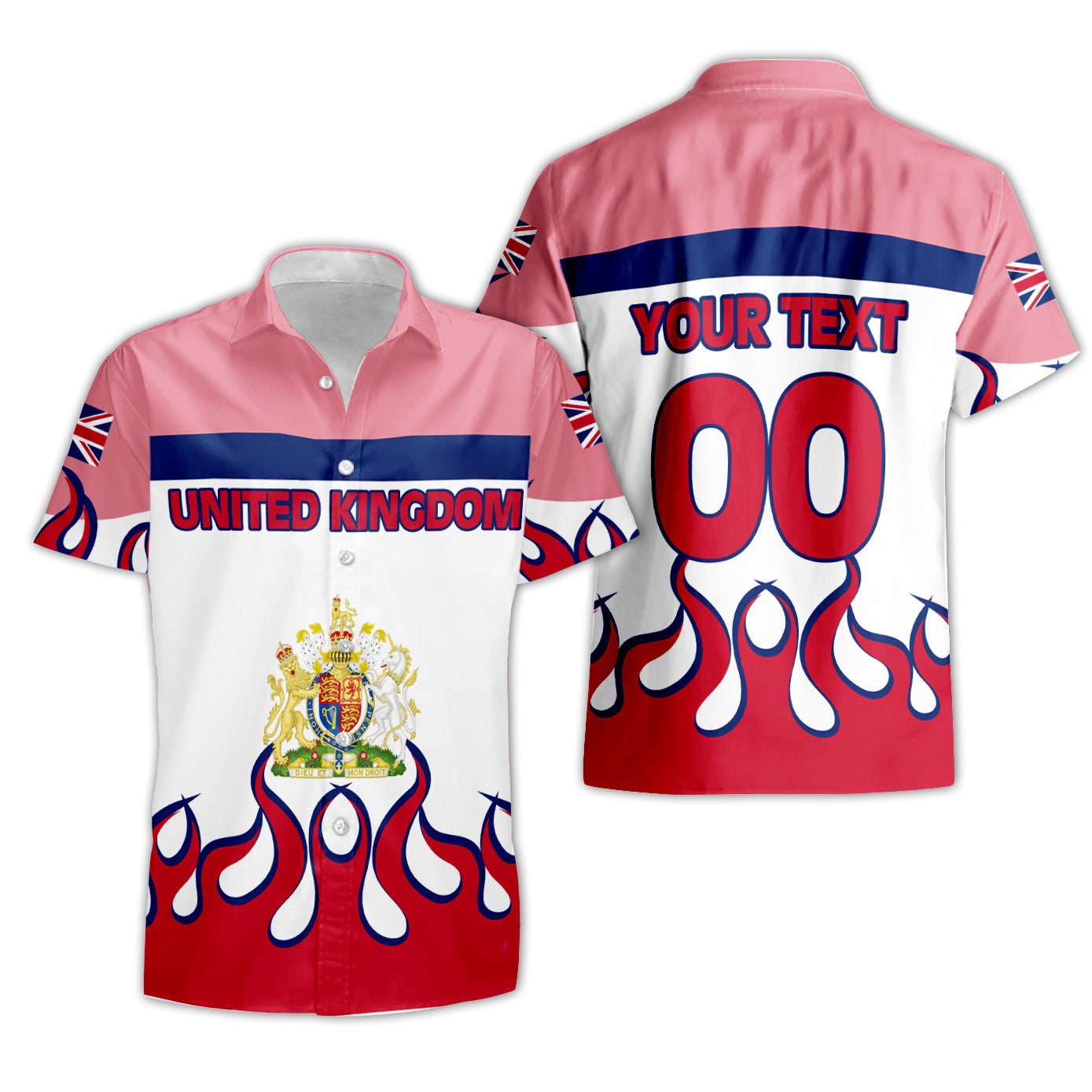 United Kingdom Short Sleeve Shirt Flag & Coat Of Arms Fire Hockey Style