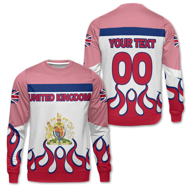 United Kingdom Sweatshirt Flag & Coat Of Arms Fire Hockey Style