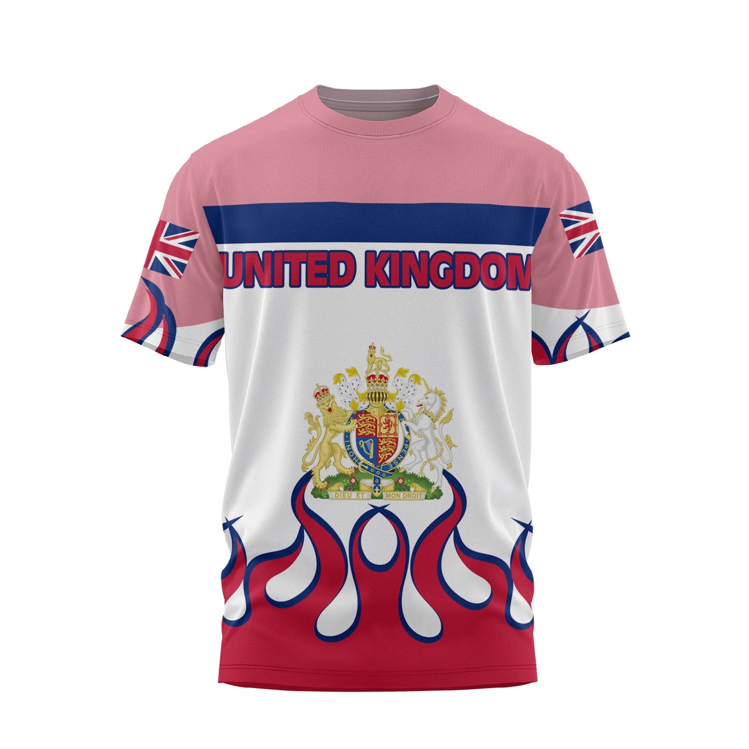 United Kingdom T Shirt Flag & Coat Of Arms Fire Hockey Style