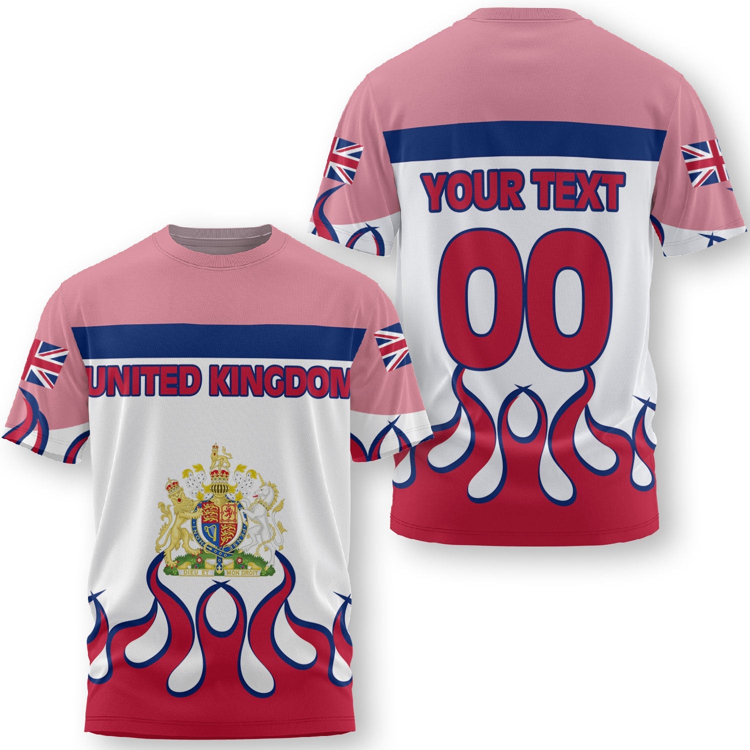 United Kingdom T Shirt Flag & Coat Of Arms Fire Hockey Style