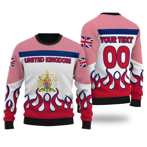 United Kingdom Ugly Sweater Flag & Coat Of Arms Fire Hockey Style