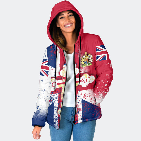 United Kingdom Women Hooded Padded Jacket Flag & Coat Of Arms Orthodox Style