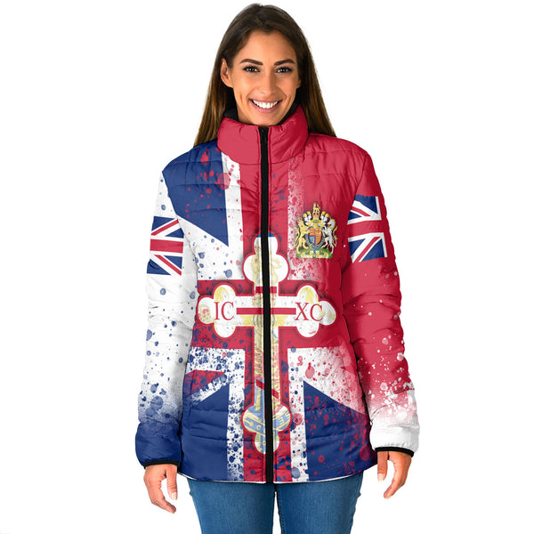 United Kingdom Women Padded Jacket Flag & Coat Of Arms Orthodox Style