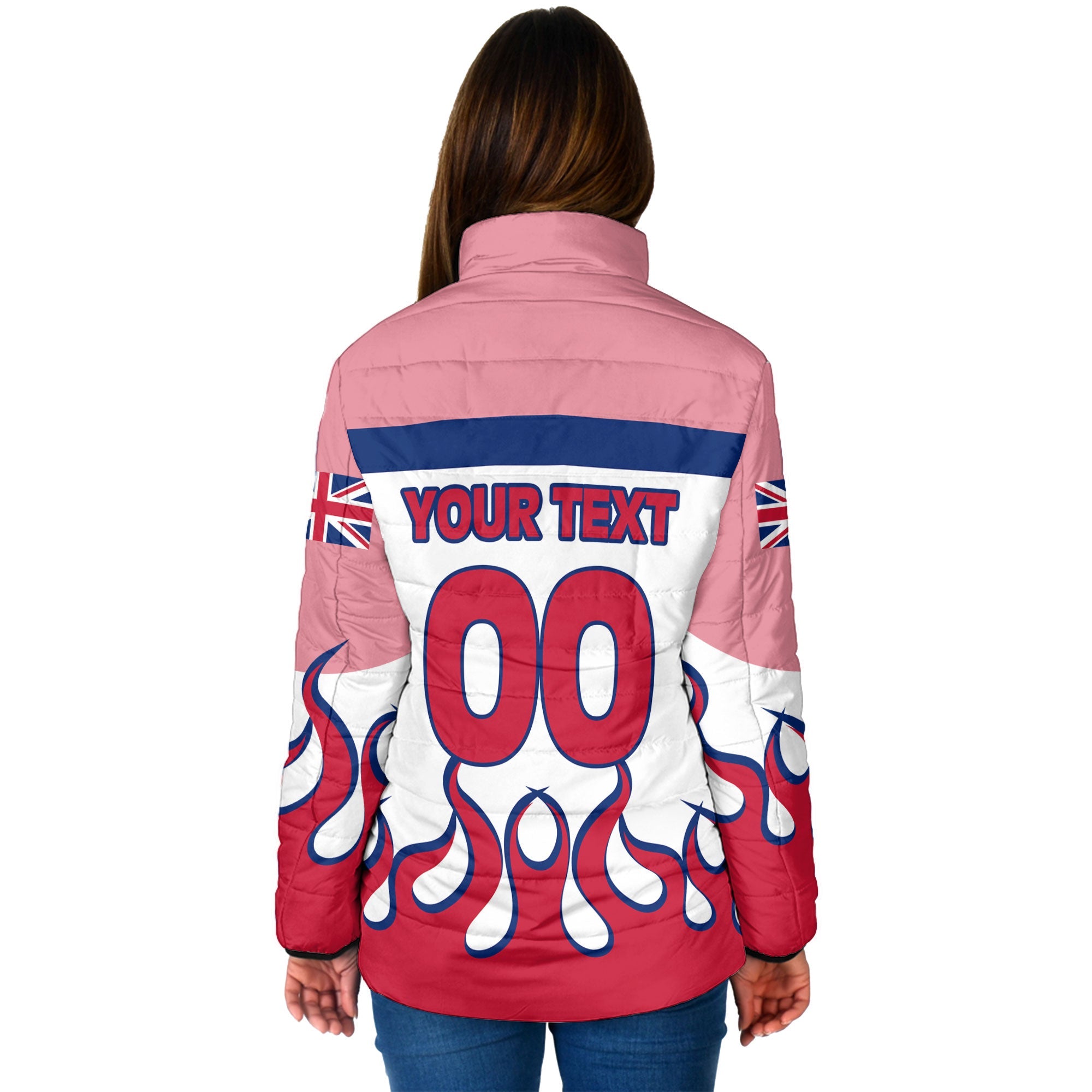 United Kingdom Women Padded Jacket Flag & Coat Of Arms Fire Hockey Style