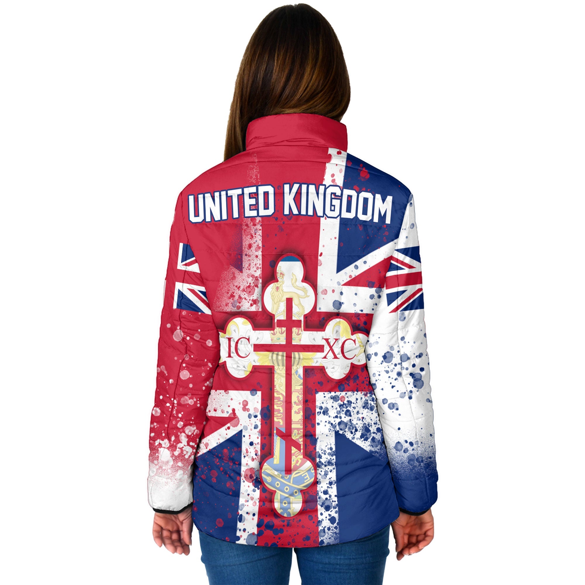 United Kingdom Women Padded Jacket Flag & Coat Of Arms Orthodox Style