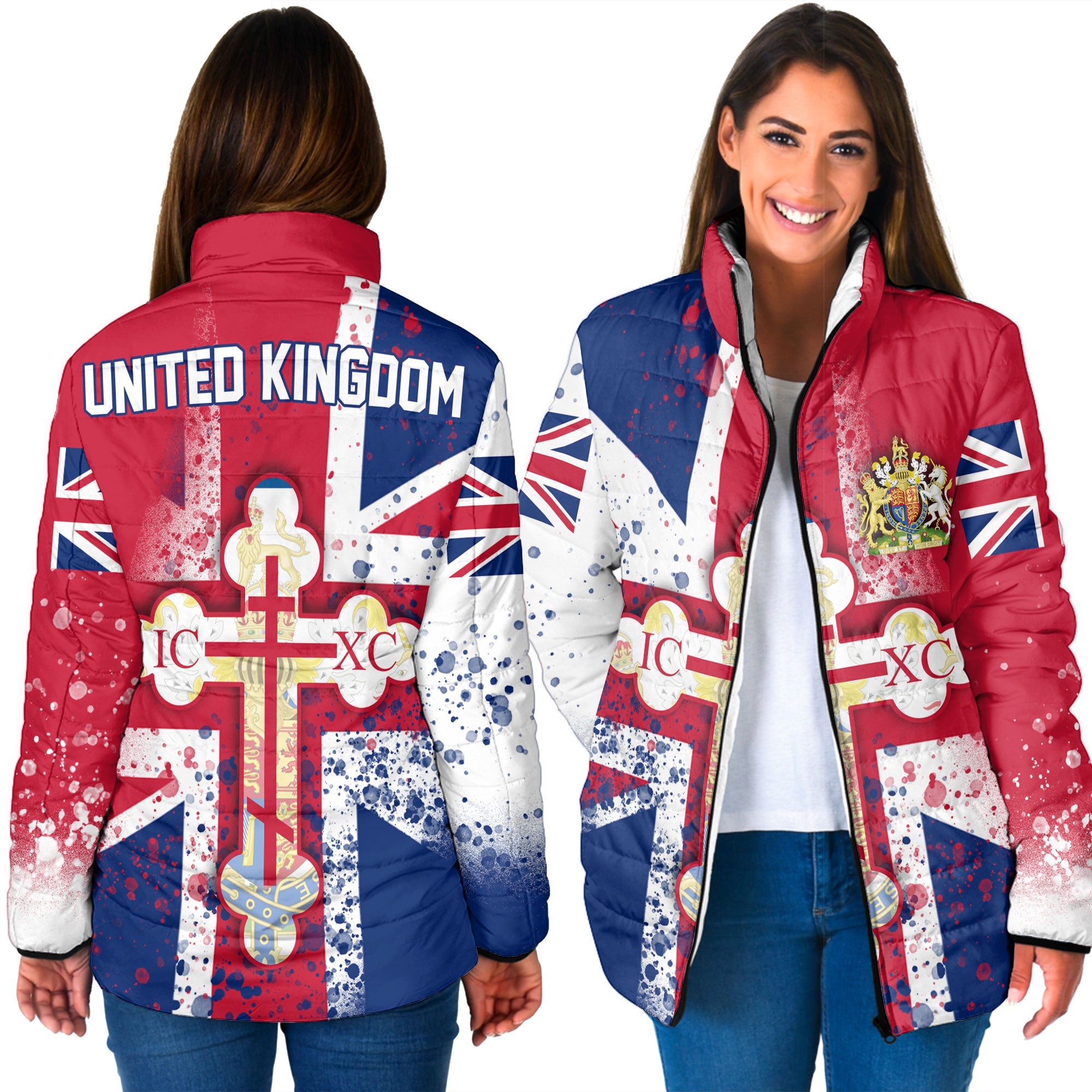 United Kingdom Women Padded Jacket Flag & Coat Of Arms Orthodox Style