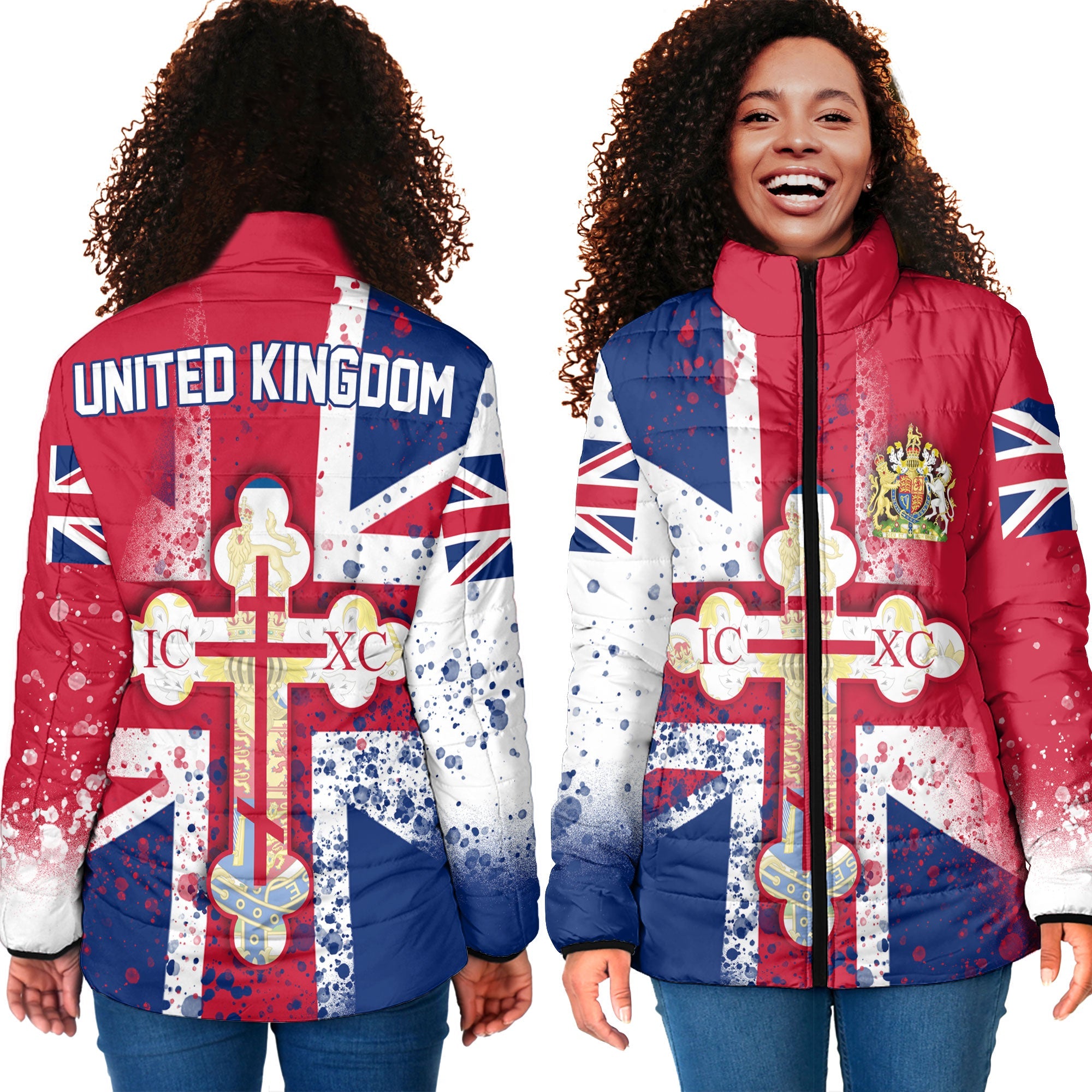 United Kingdom Women Padded Jacket Flag & Coat Of Arms Orthodox Style