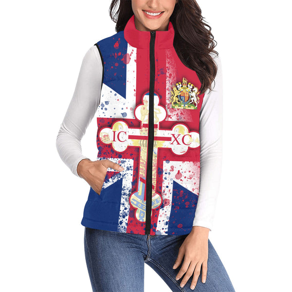 United Kingdom Women Padded Jacket Vest Flag & Coat Of Arms Orthodox Style