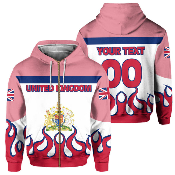 United Kingdom Zip Hoodie Flag & Coat Of Arms Fire Hockey Style