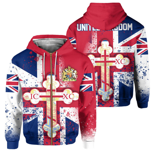 United Kingdom Zip Hoodie Flag & Coat Of Arms Orthodox Style