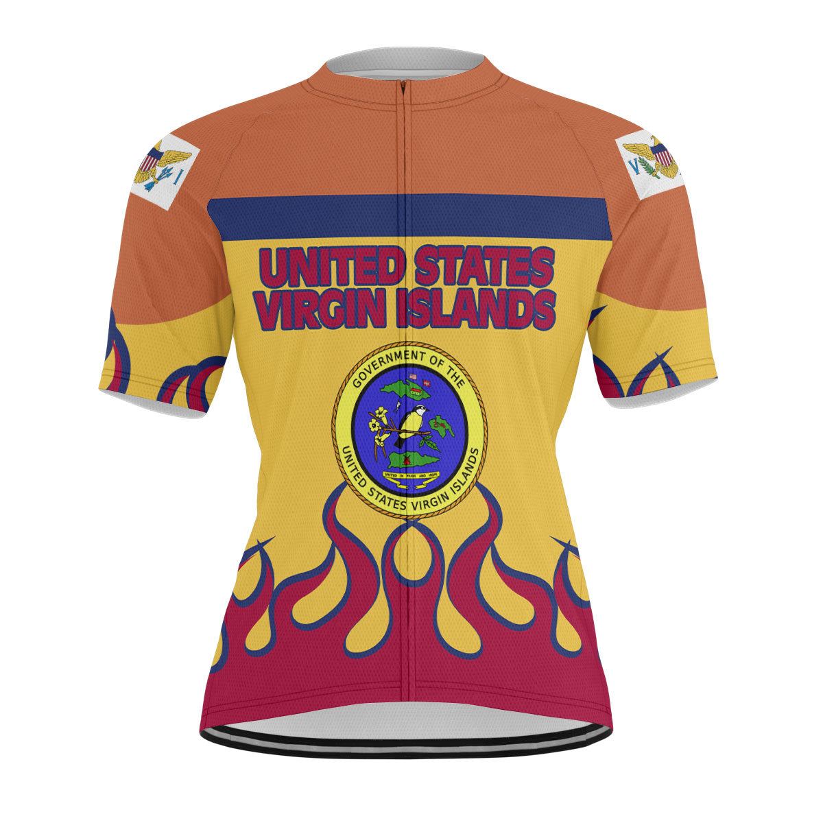 United States Virgin Islands Men's Cycling Jersey Flag & Coat Of Arms Fire Hockey Style