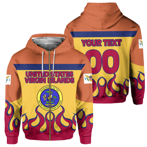 United States Virgin Islands Zip Hoodie Flag & Coat Of Arms Fire Hockey Style