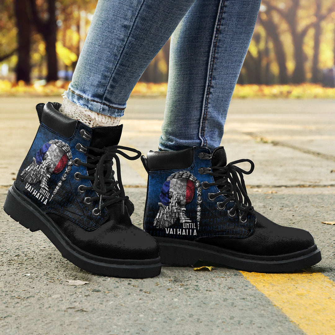 Viking All Season Boots Until Valhalla Viking Skull French FLag