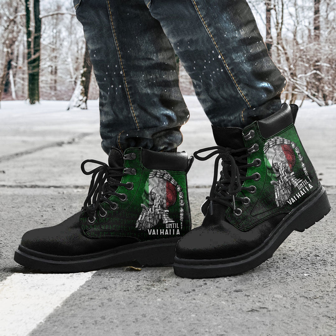 Viking All Season Boots Until Valhalla Viking Skull Italian FLag