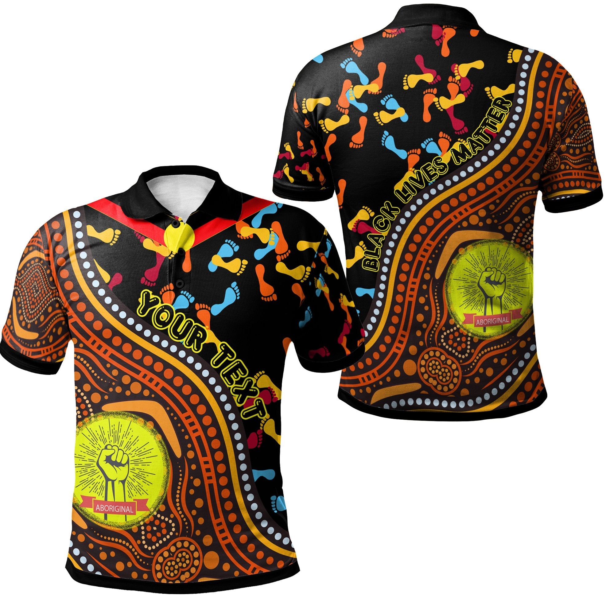 Aboriginal Polo - (Custom Text) Polo Shirt- Aboriginal Style & Flag, Black Live Matter Polo Shirt
