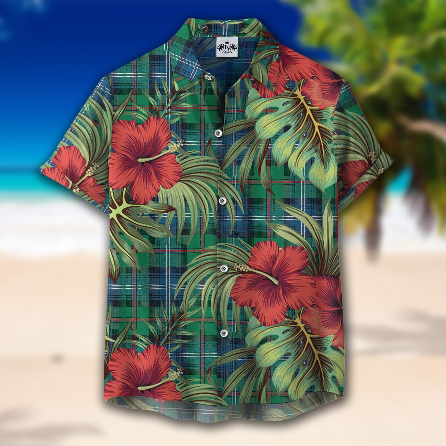 Scottish Tartan Urquhart Ancient Clan Hawaiian Shirt Hibiscus - Tropical Garden Style