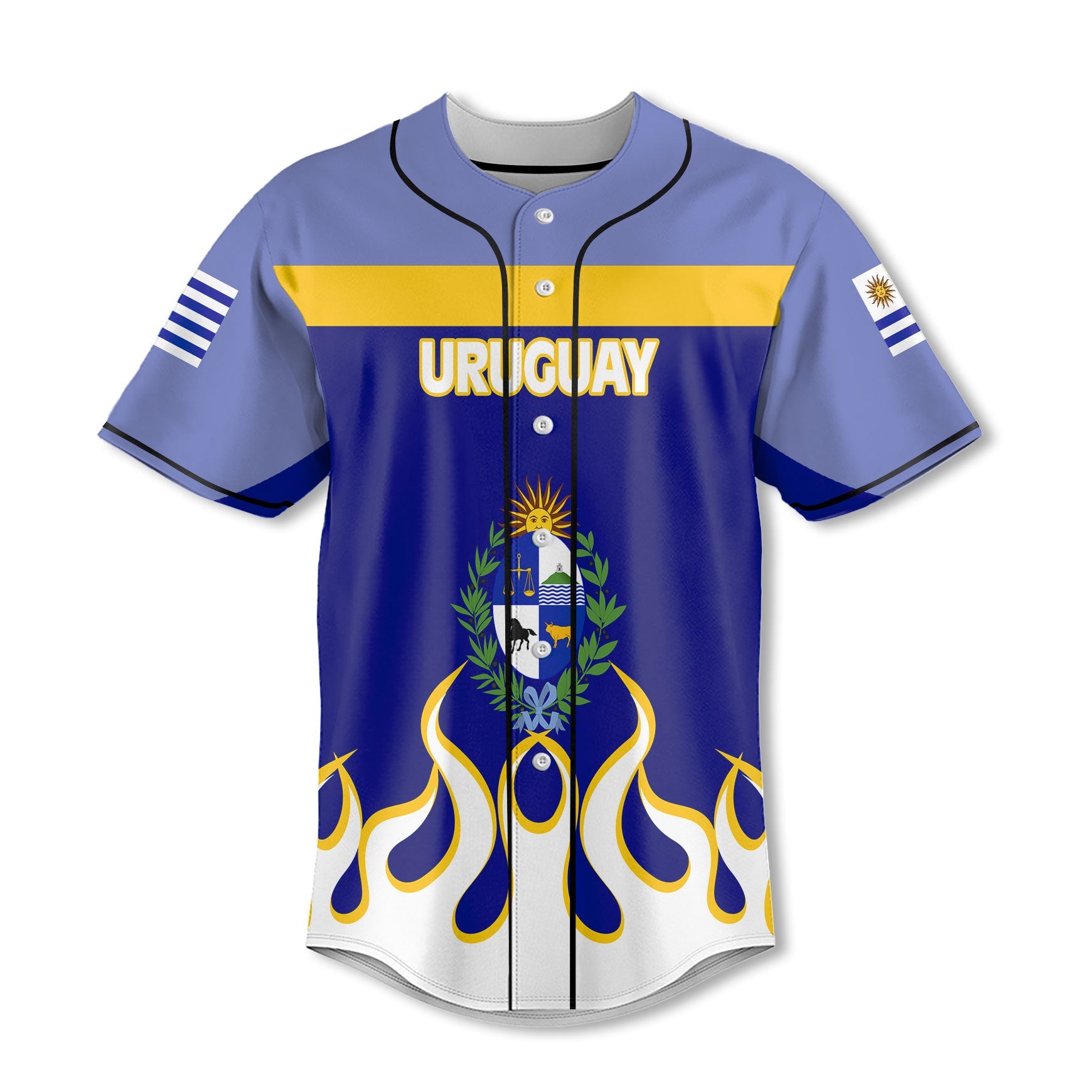 Uruguay Baseball Jersey Flag & Coat Of Arms Fire Hockey Style