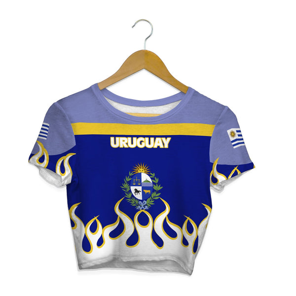 Uruguay Crop Top T Shirt Flag & Coat Of Arms Fire Hockey Style