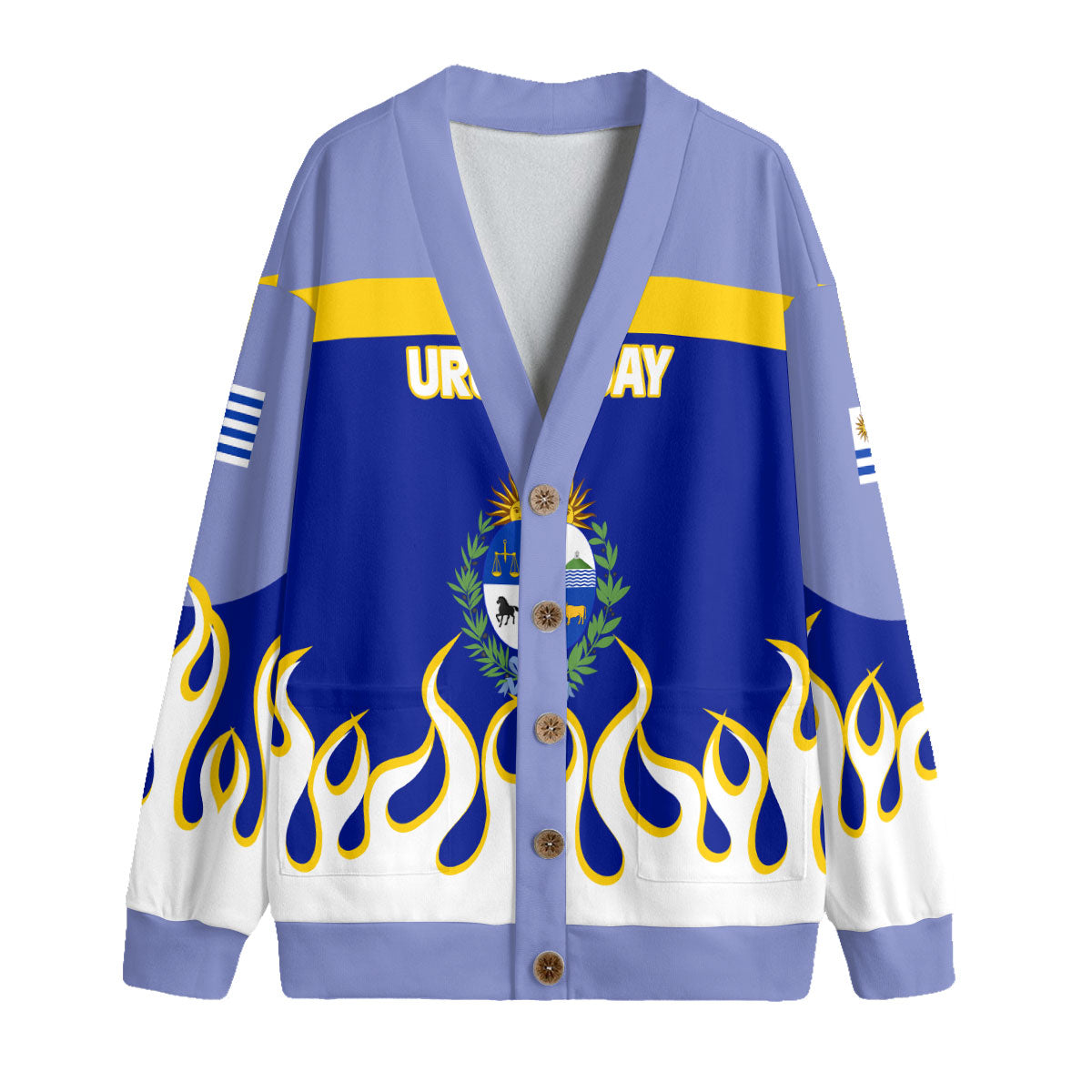 Uruguay Fleece Cardigan Flag & Coat Of Arms Fire Hockey Style