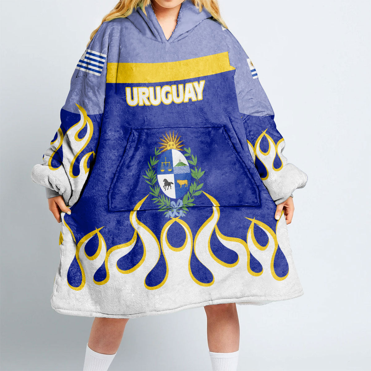 Uruguay Snug Hoodie Flag & Coat Of Arms Fire Hockey Style