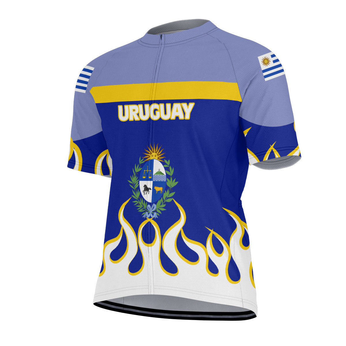 Uruguay Men's Cycling Jersey Flag & Coat Of Arms Fire Hockey Style