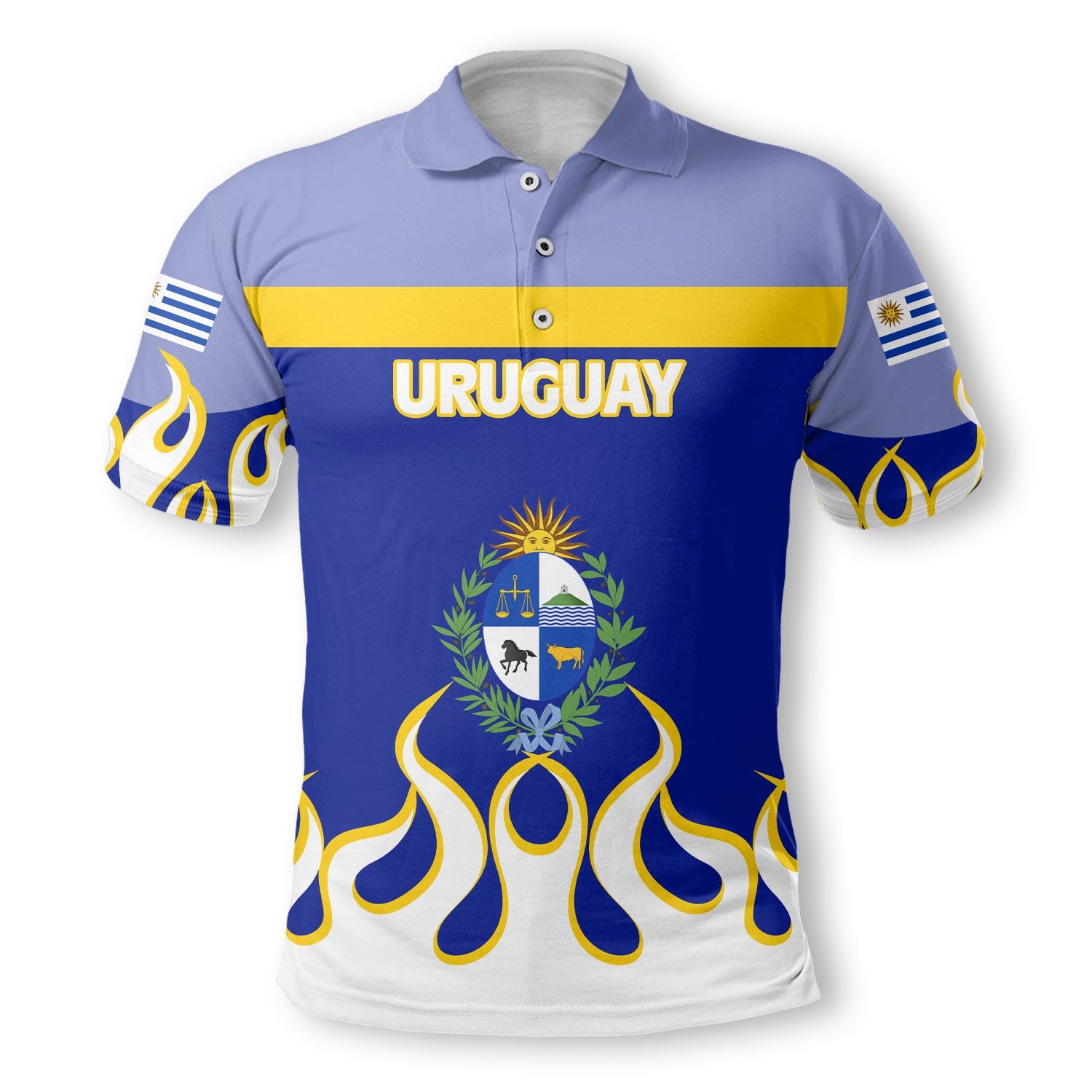 Uruguay Polo Shirt Flag & Coat Of Arms Fire Hockey Style