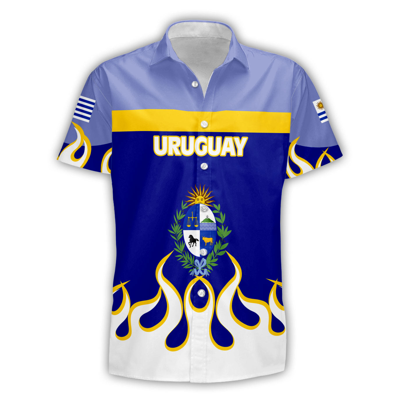 Uruguay Short Sleeve Shirt Flag & Coat Of Arms Fire Hockey Style