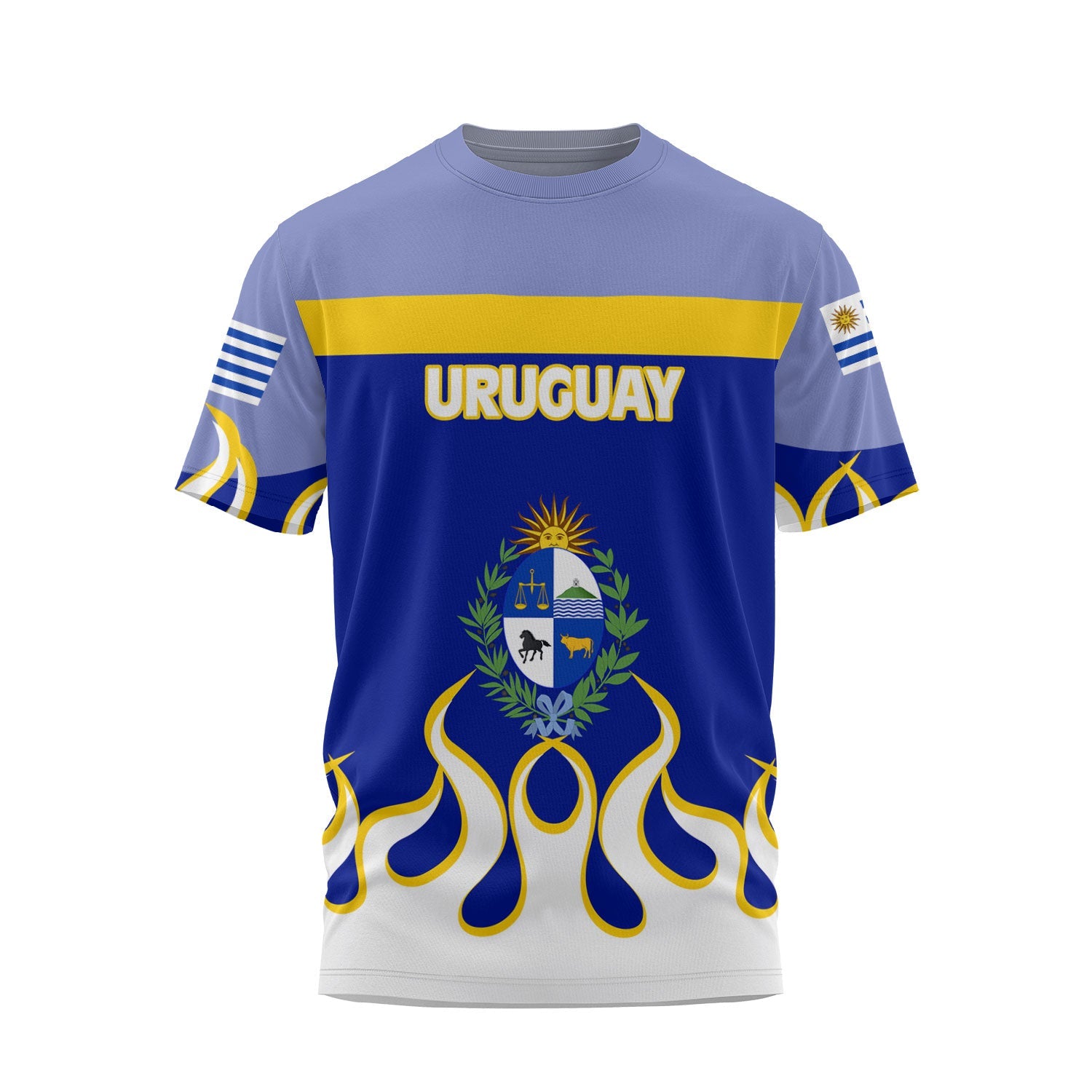 Uruguay T Shirt Flag & Coat Of Arms Fire Hockey Style